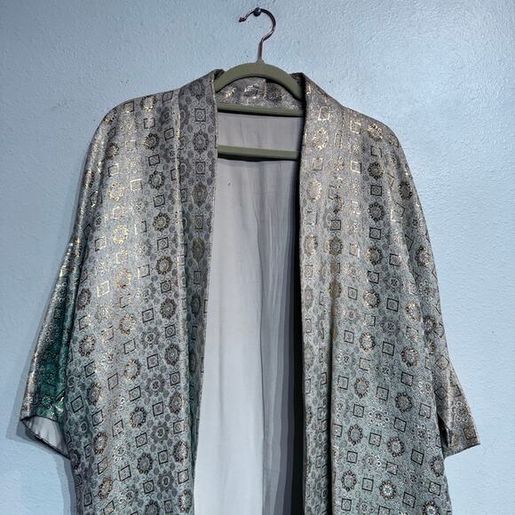 Vintage Handmade Metallic Kimono Blazer Sz L - Picture 4 of 9